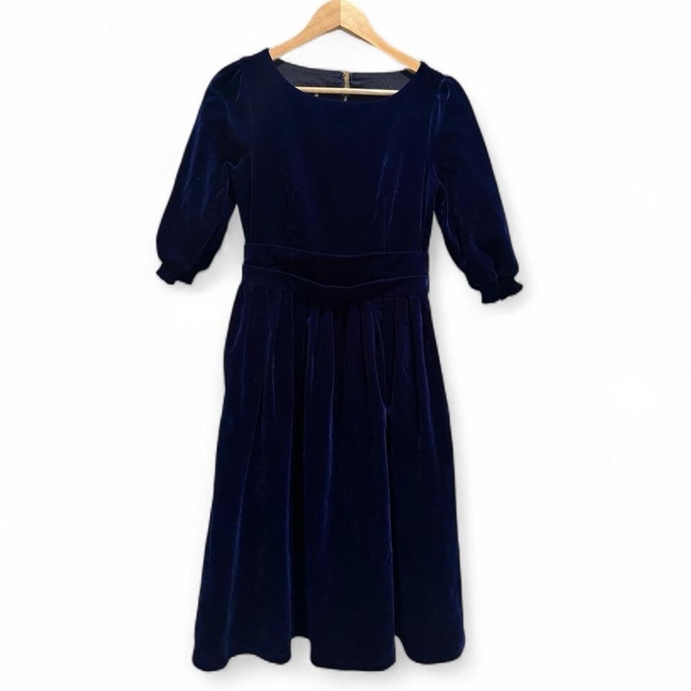 Feiinvan Navy Velvet Fit & Flare Dress A Line Holiday Party Small